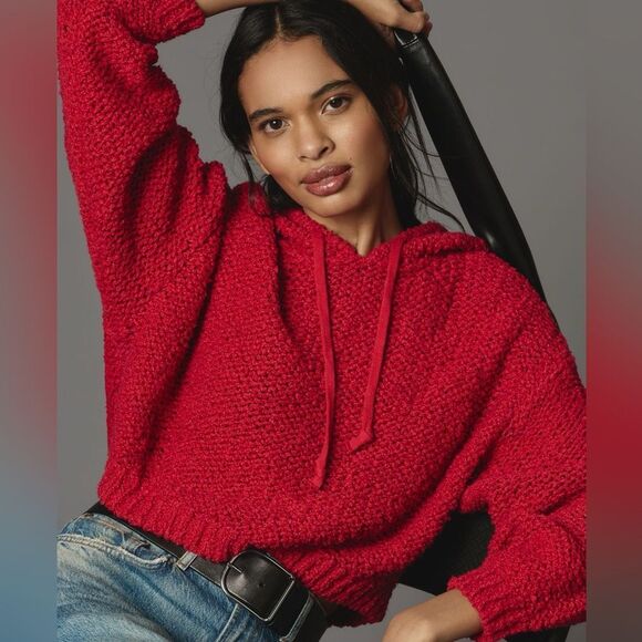 Pilcro Sailcloth Cropped Hooded Sweater Size Small Raspberry - Picture 1 of 11